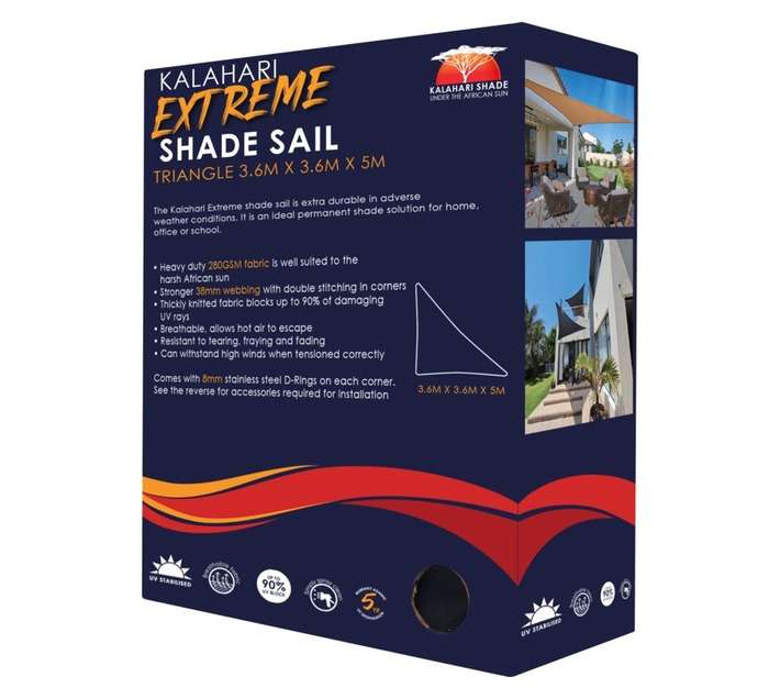 Kalahari Extreme Triangle Shade Sail - Charcoal (3600 x 5000mm)