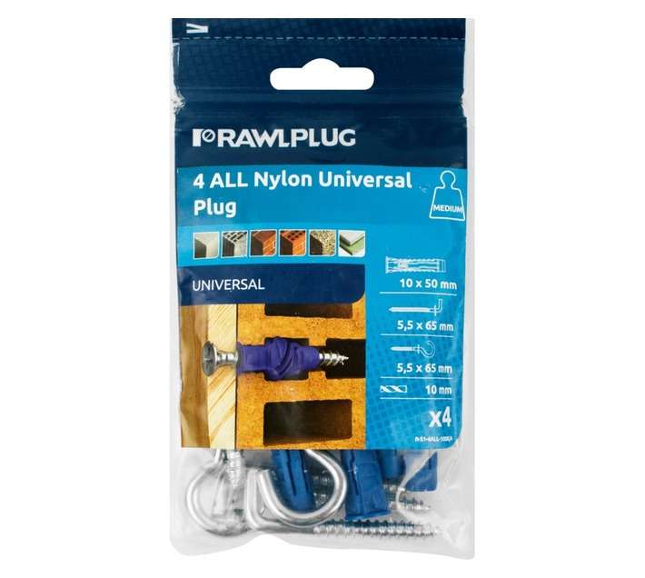 Rawlplug 4-Way Universal Nylon Plug and Screw (Rawlplug 10 x 50mm)