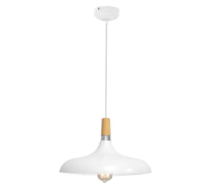 Bright Star Lighting Metal and Wood Saucer Pendant - White (40W)