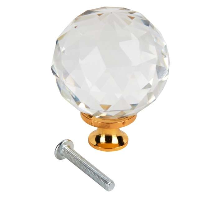 Home and Kitchen Glass Knob - Gold Base (33mm)