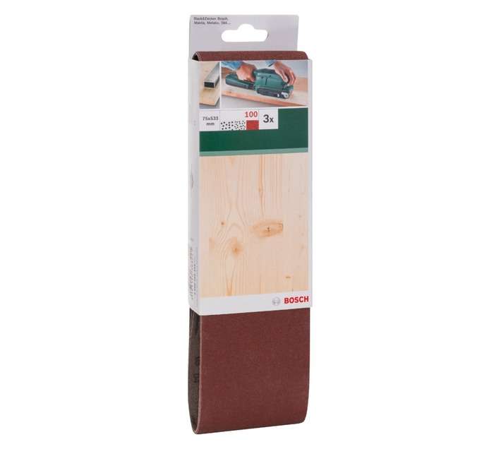 Bosch 3 x 100 Grit Sanding Belt (75 x 533mm)
