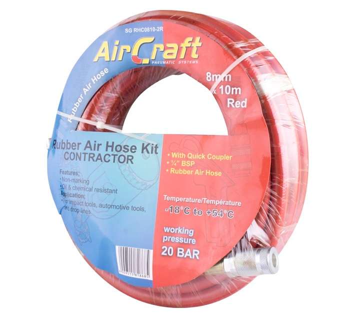 AirCraft Rubber Hose with Coupler - Red (10m x 8mm)