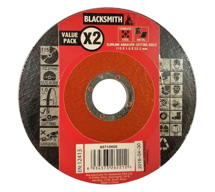 Blacksmith BST129026 2 x Slimline Abrasive Disc Blades (115 x 1.0 x 22.23mm)