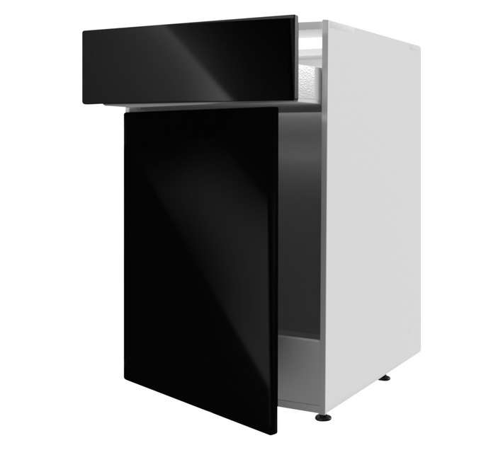 Home and Kitchen Base Unit 1 Drawer Gloss Cabinet - Black (450mm)