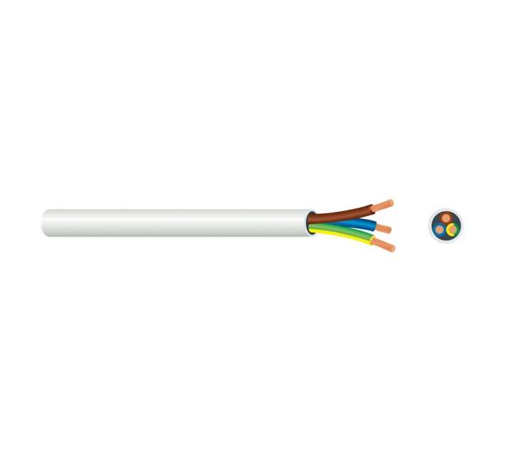 Cabtyre PVC Flexi 3 Core Cable - White (1.5mm) (Price Per Meter)