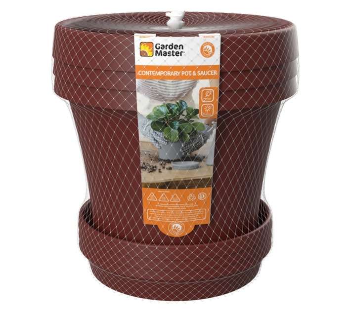 Garden Master 3 x Super Pots and Saucers - Dark Red (250mm)