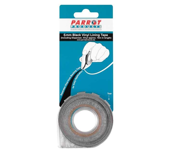 Parrot Products VT7004 Vinyl Lining Tape - Black (10m x 6mm)