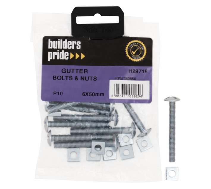 Plumbers Pride 6 x 50mm Gutter Bolt and Nut (10 Pack)