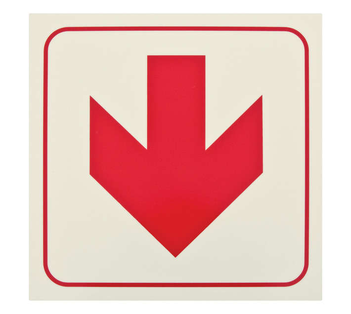 Tower Photoluminescent Red Arrow Down Sign - Red/White (190 x 190mm)