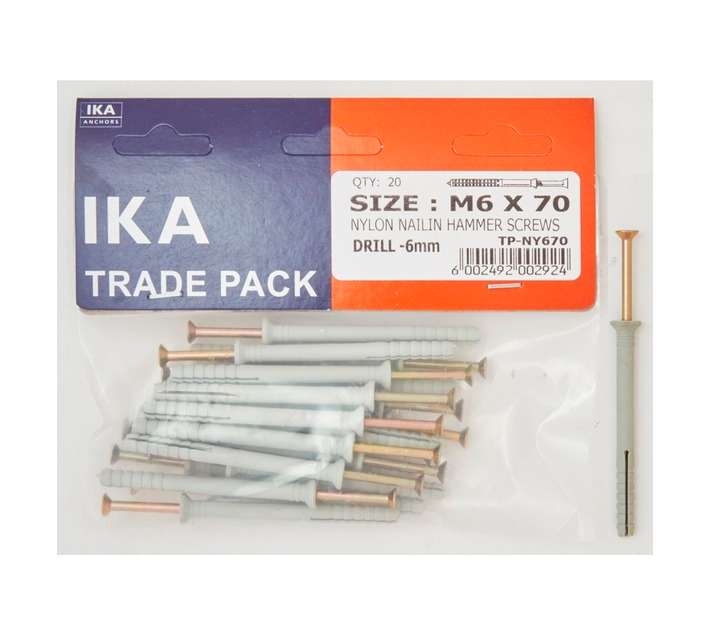 IKA Nylon Nailin TP 6 x 70 - Grey (20 Pack)