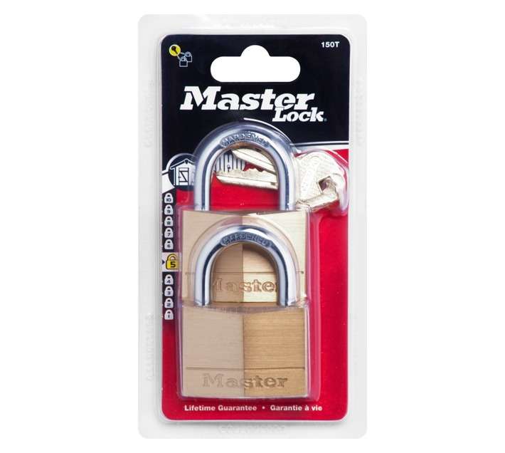 Master Lock Padlock 2 Pack Keyed Alike - Brass (50mm)