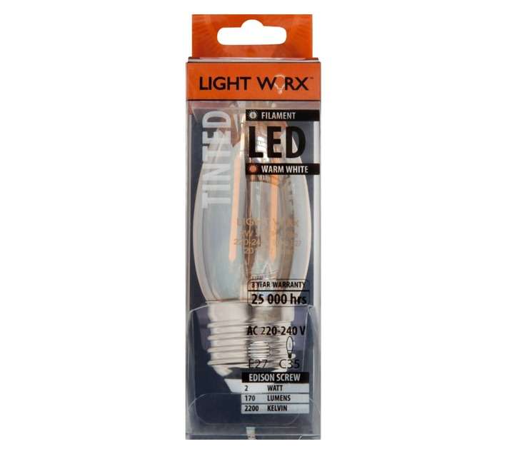 Lightworx LED E27 Filament Candle Bulbs - Amber (2w)