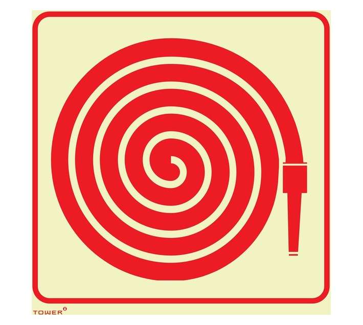Tower Photoluminescent Fire Hose Sign - Red/White (190 x 190mm)
