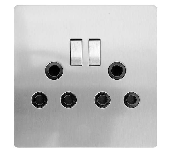CBI 4x4 Double Switched Socket - Silver/metal