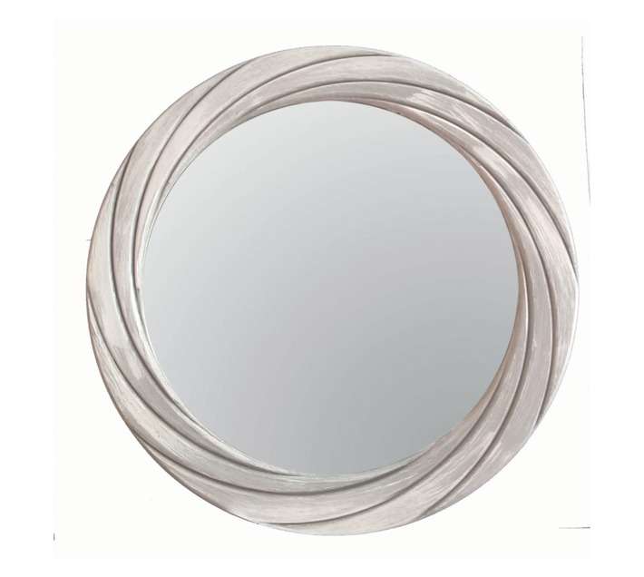 Framed Round Swirl Mirror - Ash White (600 x 600mm)