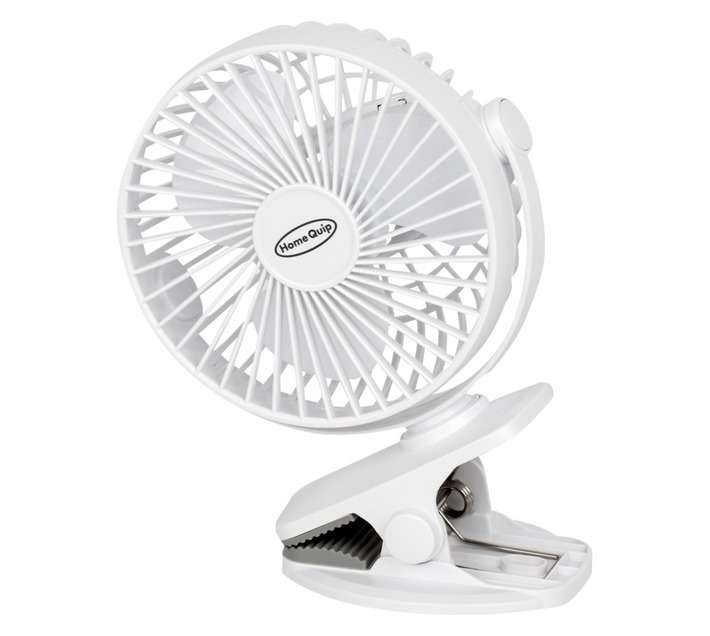 Home Quip USB Rechargeable Clip On Fan - White