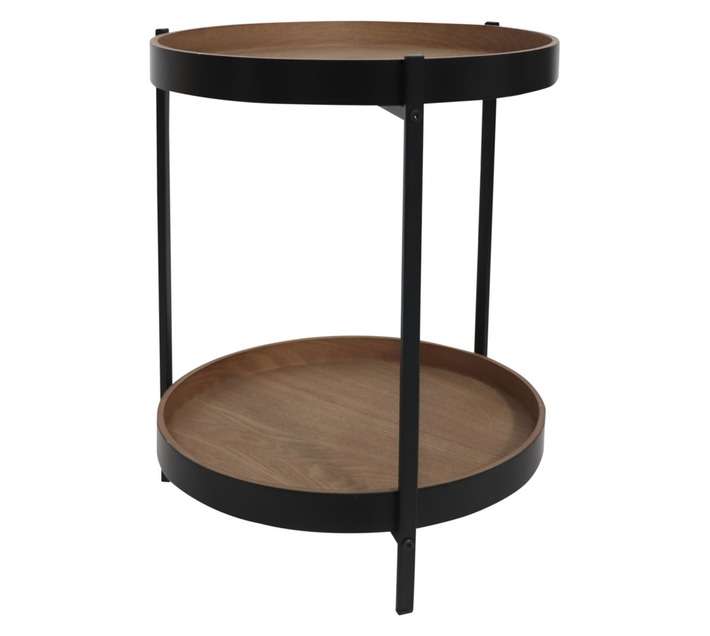 Home and Kitchen Side Table with 2 Trays - Black/Oak (430mm)