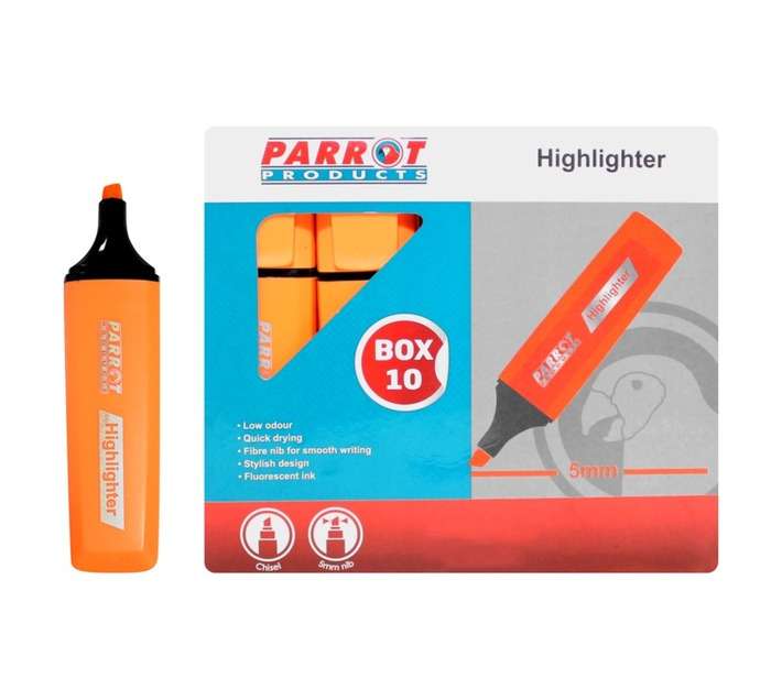 Parrot Products PH1001O 10 x Highlighter Markers - Orange