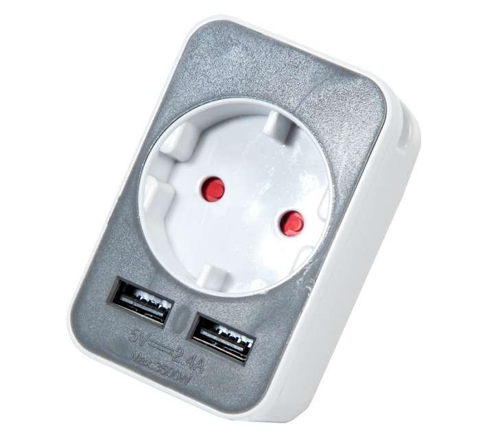 PowerWorx USB and Shuko Charging Adaptor - Grey