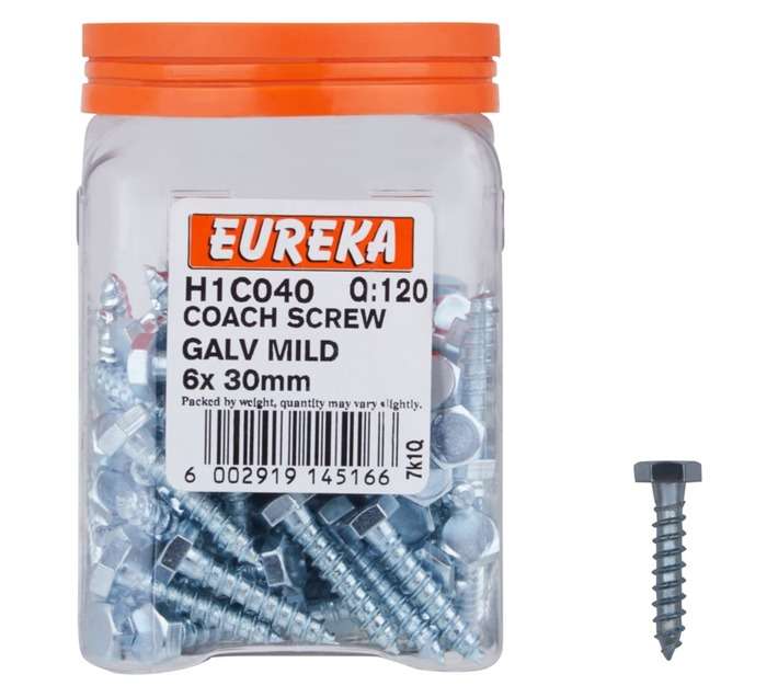 Eureka H1C040 6 x 30mm Coach Screw Galvanised (120 Pack)