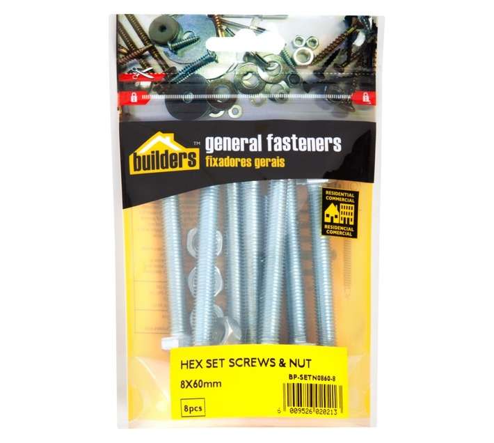 BP-SETN0860-8 8 x Hex Bolts and Nuts Set (8 x 60mm)