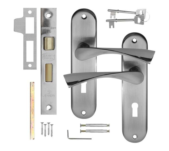 Dortello Faro Lockset 8Inch - Satin/Black/Nickel