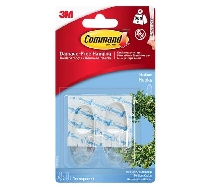 3M Command Medium Hooks with Clear Strips - Transparent