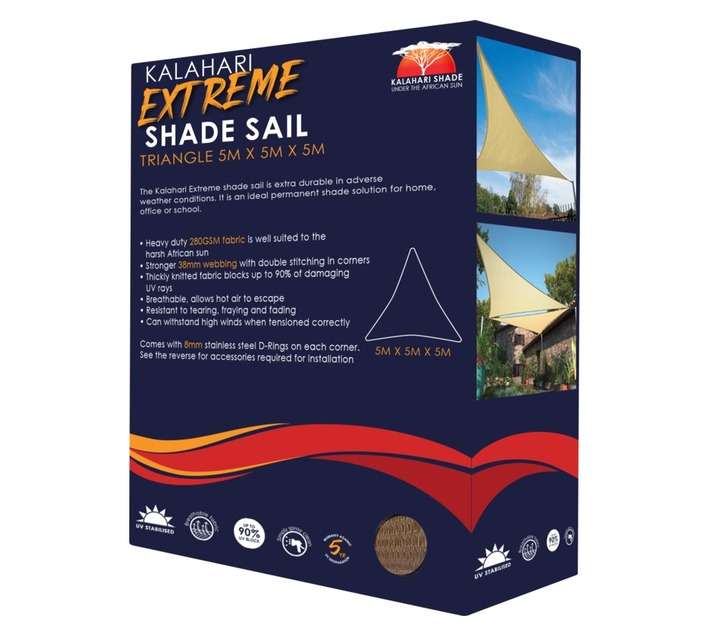 Kalahari Extreme Triangle Shade Sail - Charcoal (5000mm)