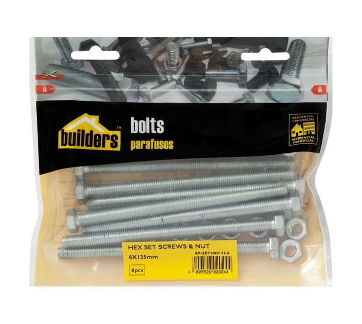 BP-SETN08125-8 8 x Hex Bolts and Nuts Set (8 x 125mm)