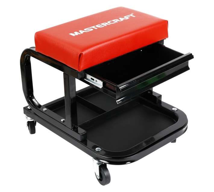 Mastercraft W112008 Garage Stool and Tray Pad Trolley - Black/Red