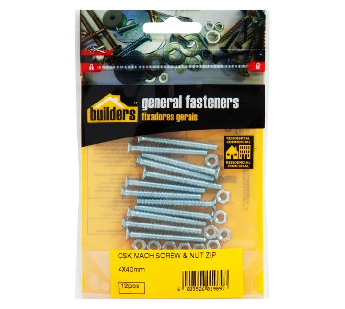 BP-MSKSN440-12 12 x Steel Machine Screws and Nuts (4 x 40mm)