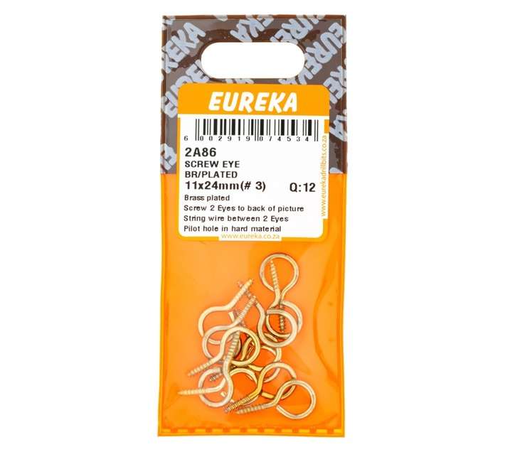 Eureka 2A86 11 x 24mm Screw Eye Brass Plated (12 Pack)