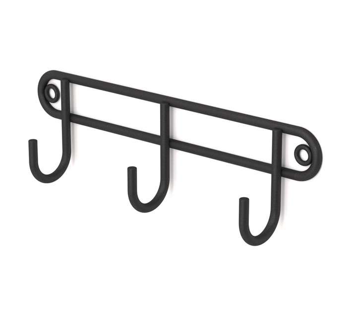 Home and Kitchen 746 Stainless Steel Wall Mounted 3 Hook Rack - Black (190 x 36 x 57mm)