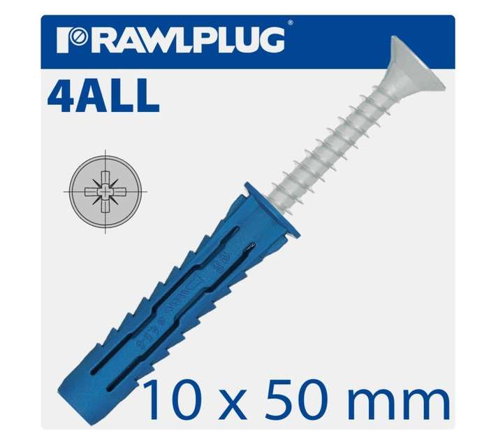 Rawlplug Universal Plugs and Screws - Blue (10 x 50mm)