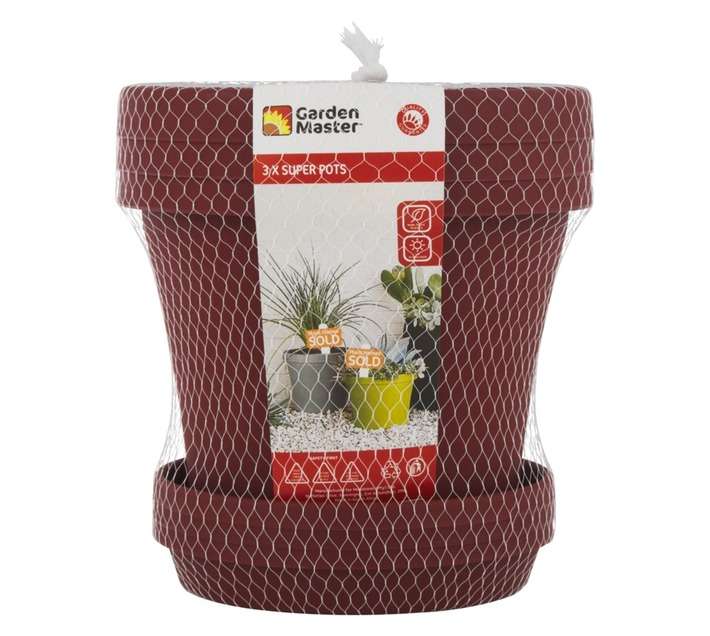 Garden Master 3 x Super Pots and Saucers - Dark Red (150mm)