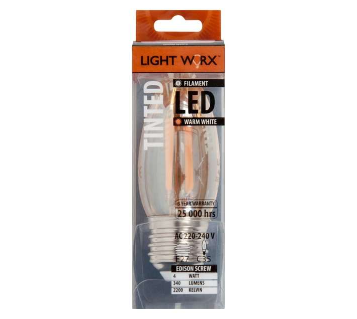 Lightworx C352WAE27 LED E27 Filament Candle Bulbs - Amber (4w)