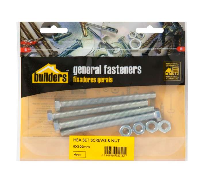 BP-SETN08100-4 4 x Hex Bolts and Nuts Set (8 x 100mm)