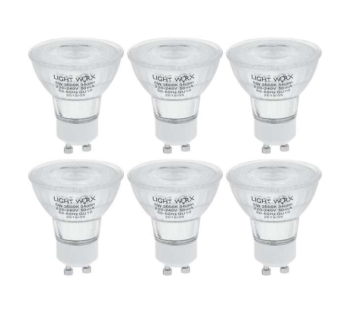 Lightworx 6 x GU10 Glass LED - Warm White (5W)