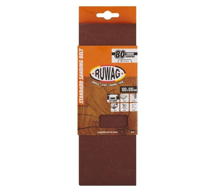 Ruwag 100 x 610mm P80 Sanding Belts (3 Pack)
