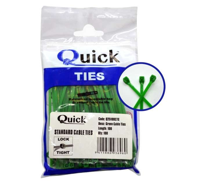 Quick Ties Cable Ties - Green (2.5 x 100mm)