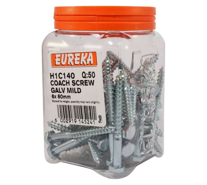 Eureka H1C140 6 x 60mm Coach Screw Galvanised (50 Pack)