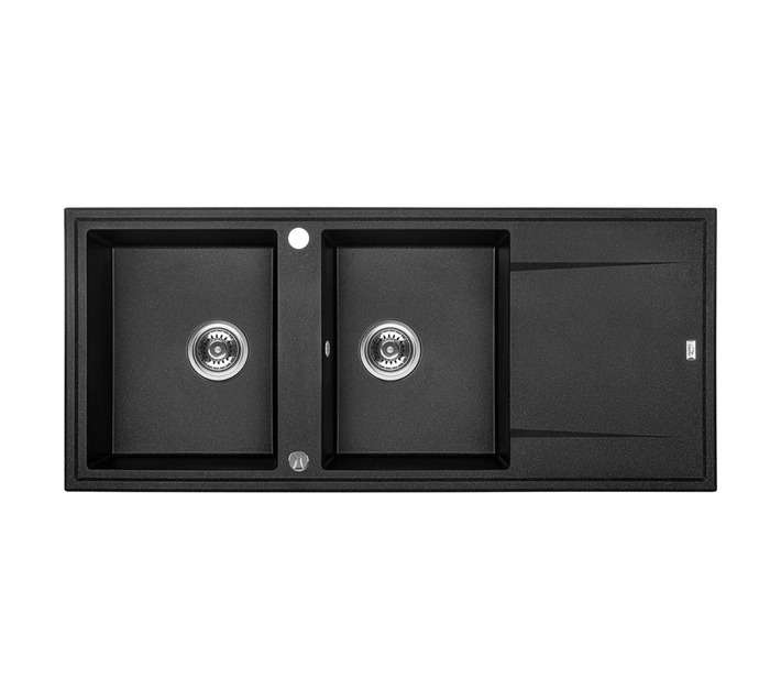 Laveo Megalo 2 Bowl with Drainer Sink - Black (1160 x 500 x 170mm)