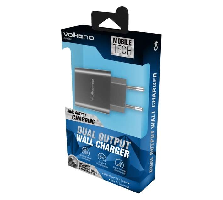Volkano Charger 3.1A Cupla Dual Output - Black
