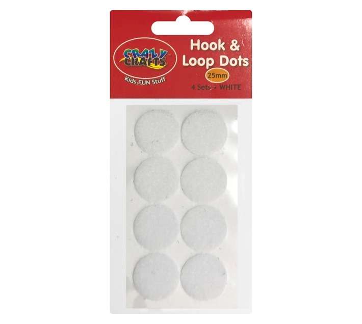 Crazy Crafts Hook and Loop Velcro Dots - White (25mm)