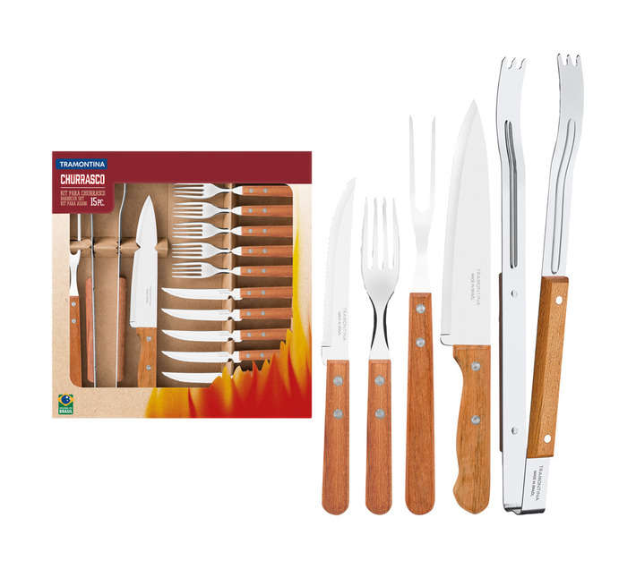 Tramontina 22399/028 15 Piece Barbeque Cutlery Set - Silver/Brown (51 x 380 x 35mm)
