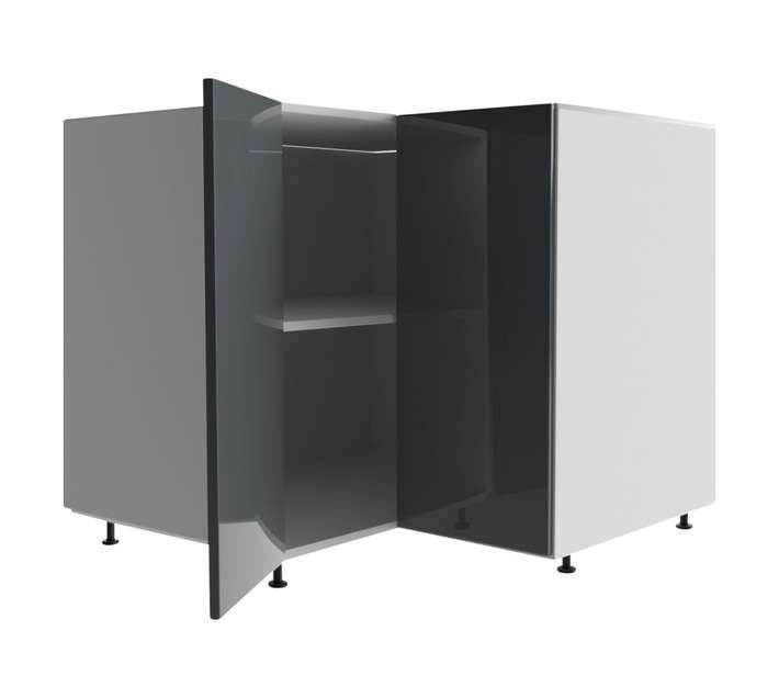 Home and Kitchen Base Unit Gloss Corner Cabinet - Storm Grey (900mm)