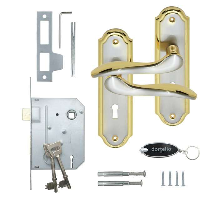 Dortello Sala Satin Plated 3 Lever Lockset with Handles - Brass