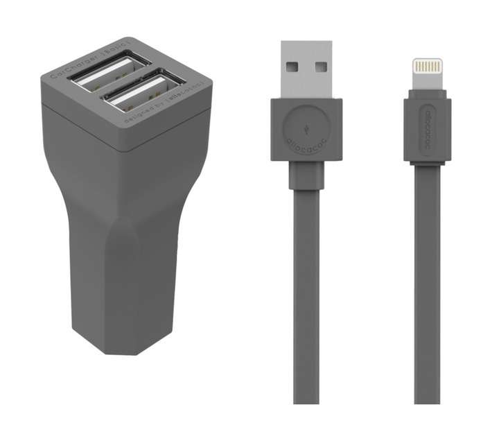 Allocacoc Car Charger and Lightning USB Cable - Grey