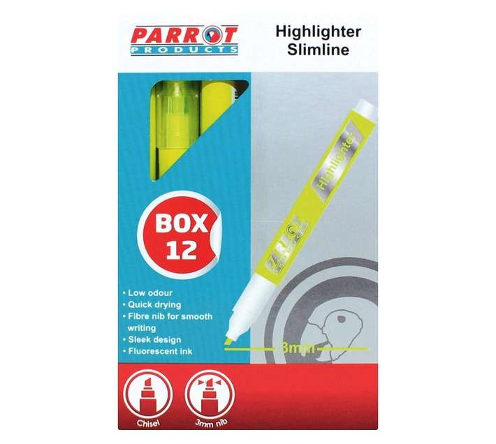 Parrot Products PH2001Y 12 x Slimline Highlighter Markers - Yellow