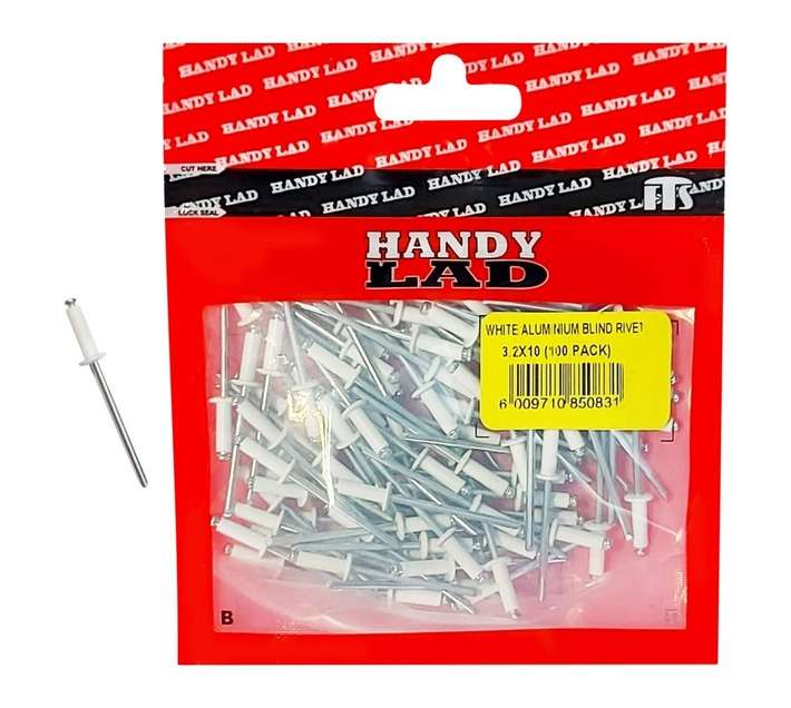 Rutherford 100 x Aluminium Blind Rivets - White (10 x 3.2mm)